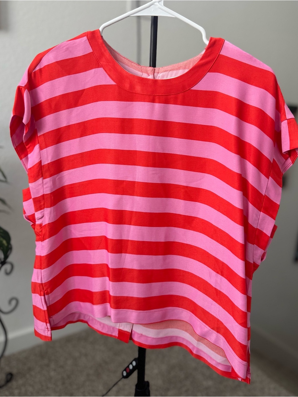 Anthropologie Red and Pink Wide-Stripe Short Sleeve Tee